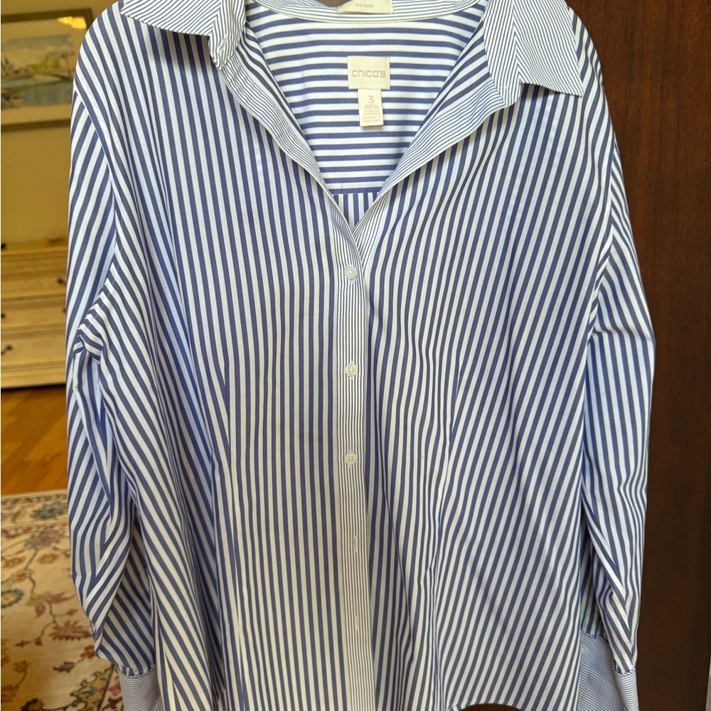 Chico's Blue and White Striped Long Sleeve Top